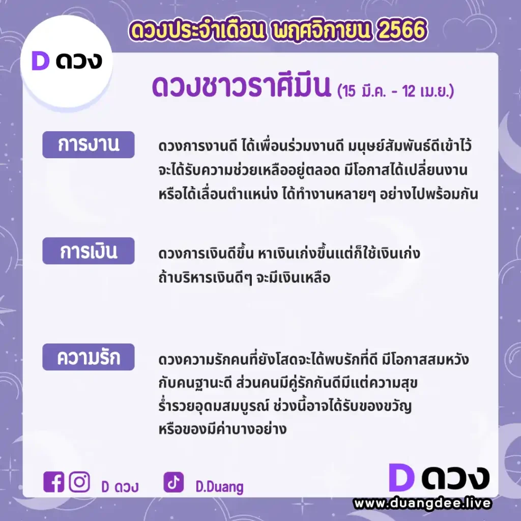 ดูดวงประจำเดือนตุลาคม 2566 มีน