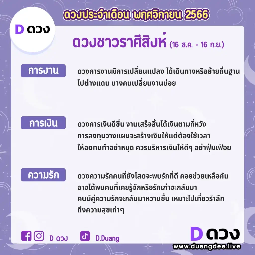 ดูดวงประจำเดือนตุลาคม 2566 สิงห์