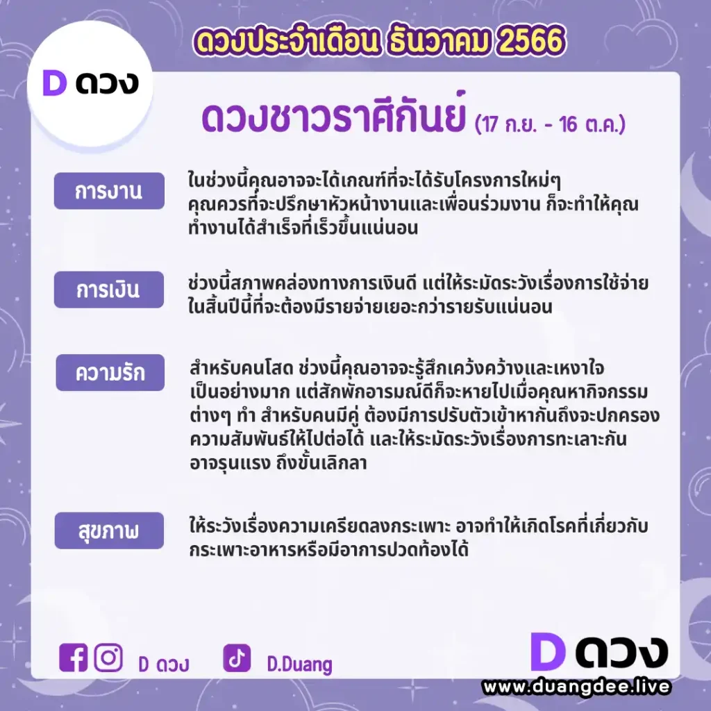 ดูดวงประจำเดือนตุลาคม 2566 กันย์