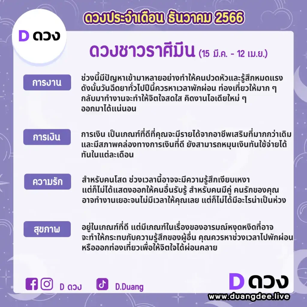 ดูดวงประจำเดือนตุลาคม 2566 มีน